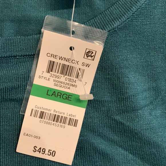 NWT JM Collection Women's Button-Sleeve Crew-Neck Sweater Teal Blue/Green Sz L - Picture 8 of 10